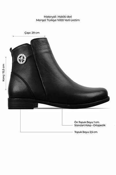 Lal Shoes & Bags Lavi Kadın Hakiki Deri Yuvarlak Taş Detaylı Bot-siyah