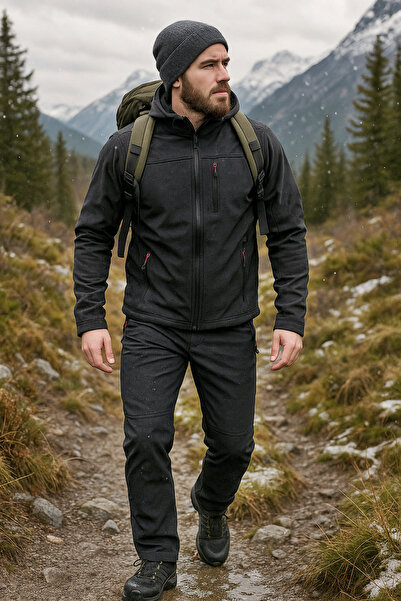 DRC Outdoor Erkek Içi Polarlı Tactical Outdoor Su Geçirmez Siyah Softshell Pantolon