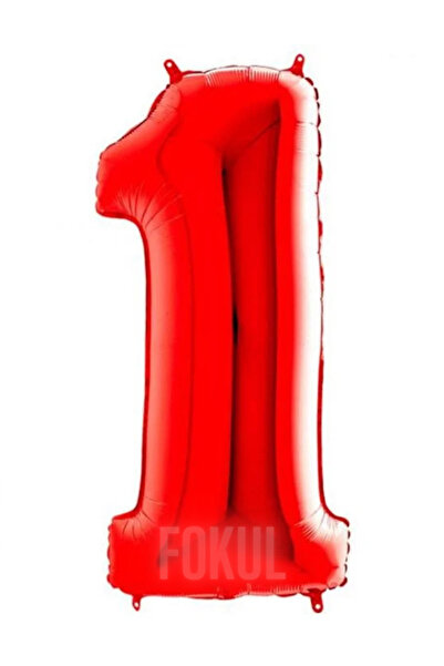 FOKUL Folyo Balon Kırmızı Renk 100 Cm 40 Inç 1 Yaş Büyük Rakam Folyo Yaş Balo...