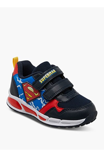 Superman Print Light-Up Sneakers with Hook and Loop Closure