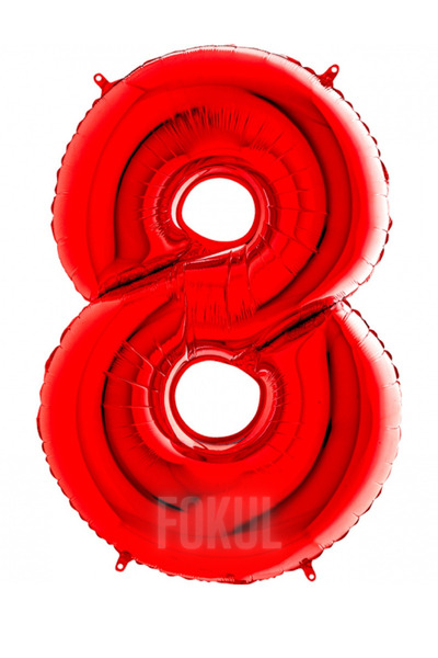 FOKUL Folyo Balon Kırmızı Renk 100 Cm 40 Inç 8 Yaş Büyük Rakam Folyo Yaş Balo...