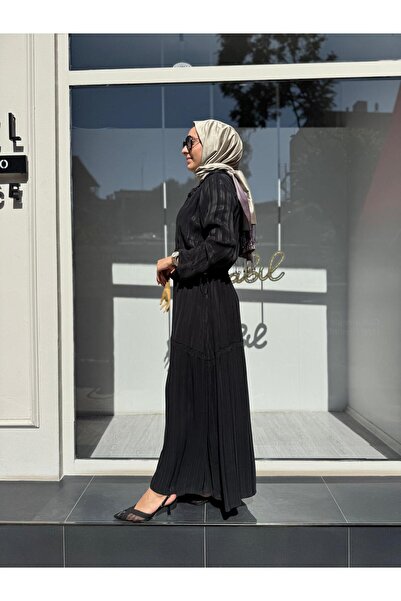 MissWhence Striped Waist Cinch Women's Cupro Dress Black