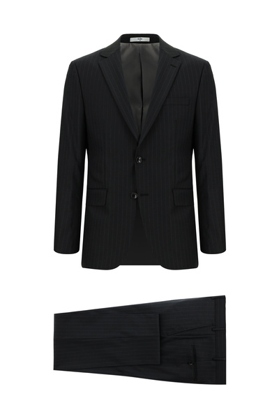 Kiğılı Slim Fit Dar Kesim Yünlü Çizgili Klasik Takım Elbise