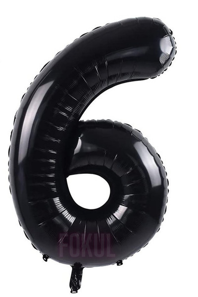 FOKUL Folyo Balon Siyah Renk 100 Cm 40 Inç 6 Yaş Büyük Rakam Folyo Yaş Balonu...