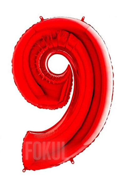 FOKUL Folyo Balon Kırmızı Renk 100 Cm 40 Inç 9 Yaş Büyük Rakam Folyo Yaş Balo...