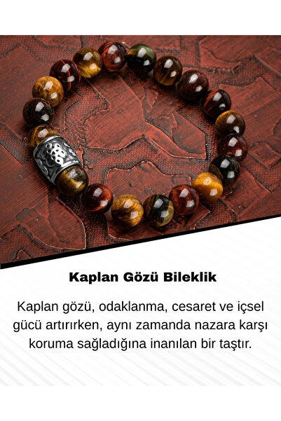 Saff Doğal Taş Kaplan Gözü Doğal Taş Bileklik - 10mm