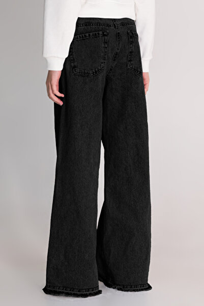 DMB BOYS & GIRLS Yüksek Bel Bol Paça Palazzo Kız Çocuk Kot Pantalon Ayarlanabilir Bel