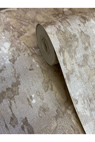 KOÇ YAPI DEKOR Tutkal Hediye 5.30 m2 Bej Simli 3d Eskitme Efekt Kumaş Dokulu Ithal Duvar Kağıdı.