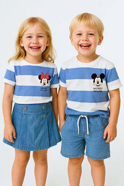 Calisa Kardeş Kombin Girl's T-Shirt and Denim Shorts Skirt Set Festive