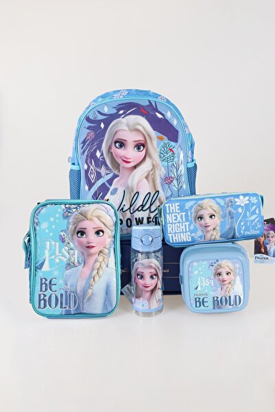 ELSA DEKOMUS LİSANSLI ELSA FROZEN OKUL ÇANTASI,KALEM ÇANTASI,BESLENME ÇANTASI,BESLENME KABI VE 500 ML MAT