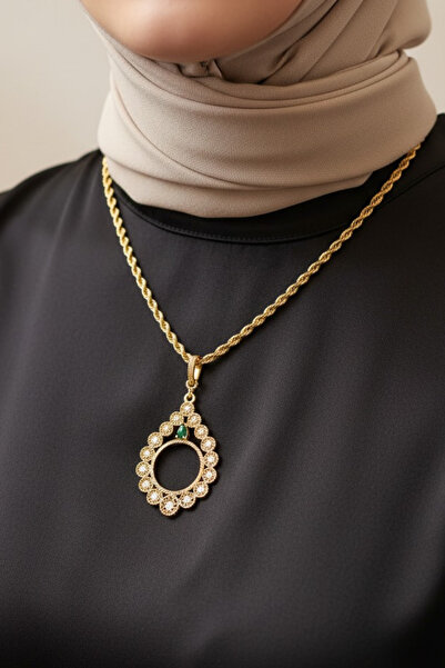 TwinsCollection Çeyrekli Altın Uyumlu Çelik Kolye - Kararma Yapmaz - Altın Ta...