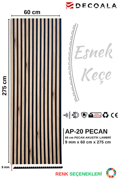 DECOALA Mdf Ahşap Akustik Duvar Paneli 60 X 275 Cm - Pecan
