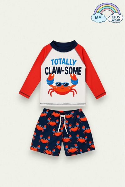 My Kids Wear Sun Protection Character Patterned Swimsuit Suit with Sea Shorts