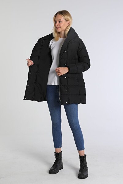 PIQUE Kadın Mont Kapüşonlu Geniş Yakalı Likralı Eseneyebilen Kadın Mont Ihlamur