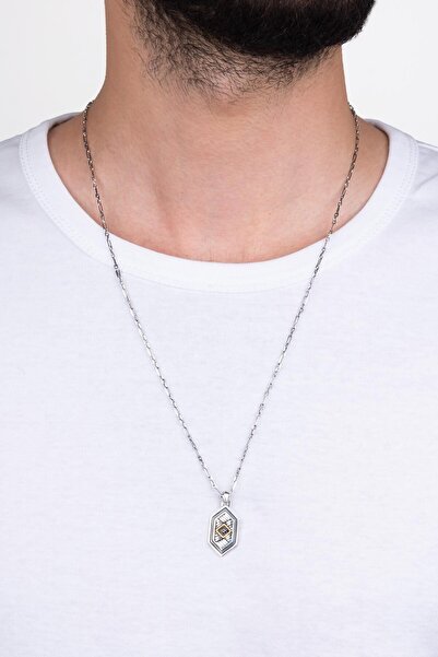So CHIC... Dragon Eye 14K Gold Men's Silver Necklace