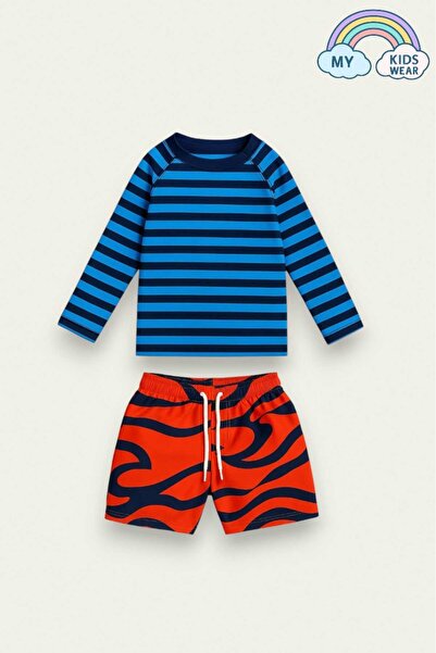 My Kids Wear Sun Protection Character Patterned Swimsuit Suit with Sea Shorts