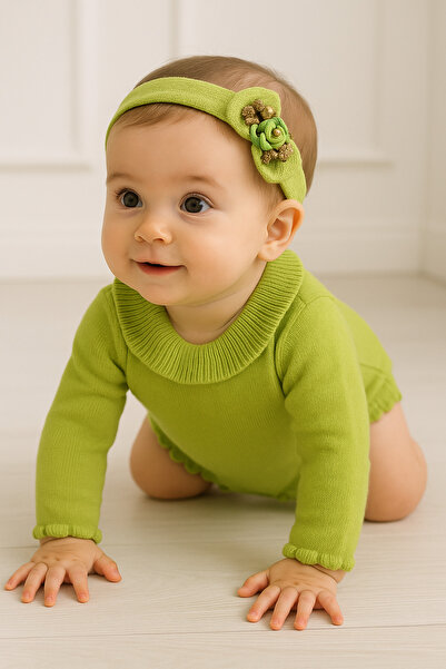 Babyhola Kız Bebek Triko Bandana Badi 2'li Set  Yenidoğan Konsept Çekim Kostümü 9000