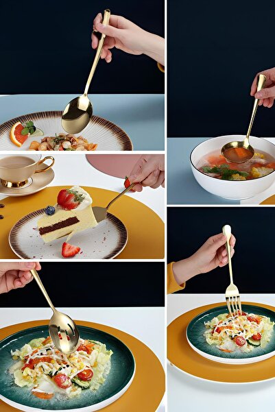 Chavin 6 Pieces Gold Serving Spoon Spoon Fork Spatula Jam Set for Presentation cin613sr