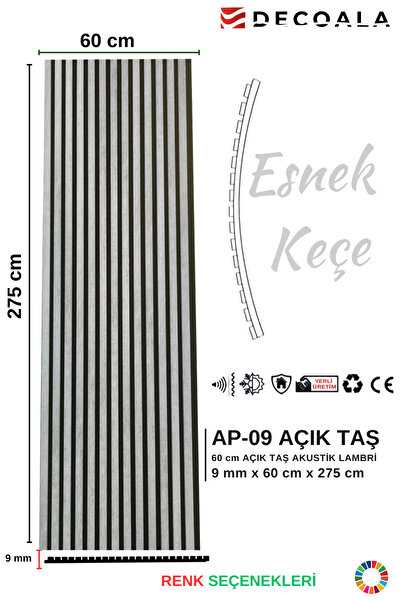 DECOALA Mdf Ahşap Akustik Duvar Paneli 60 X 275 Cm - Açık Taş