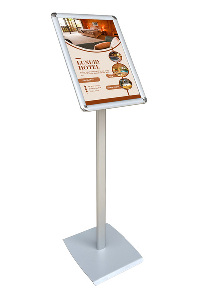 DESMARK A4 21x29.7 Rondo Köşeli Menü ve Bilgilendirme Panosu Eloksal Gri Tek Ayaklı Reklam Panosu