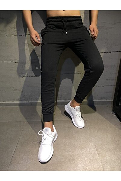 Deep sense Ανδρικό Slim Fit Μαύρο Jogger Παντελόνι Σκηρής Κάτω Πλευράς
