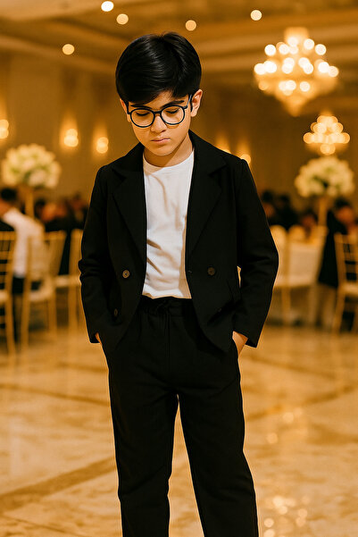 Çelix Kids Тричастен костюм с кръстосано сако/Костюм/Костюм за младоженец/Костюм за специални поводи/Сватба/Рожден ден/Премиум