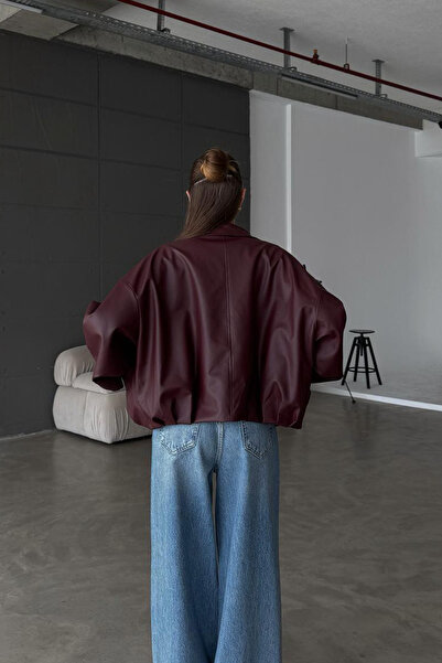 Karabulut Kadın Oversize Deri Ceket– Oversize Relax Fit, Fermuarlı Kemer Detaylı Günlük Kadın Ceket