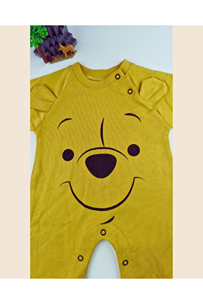 BYMURAT BABY Mustard Yellow Cotton Teddy Bear Patterned Baby Romper - 3-6 Months