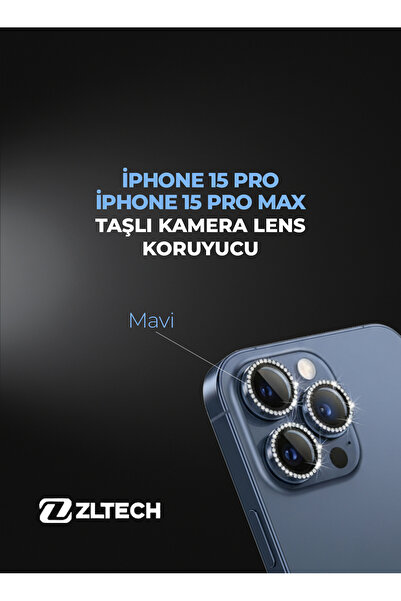 ZLTECH iPhone 15Pro/15Promax Uyumlu Taşlı Kamera Lens Koruyucu