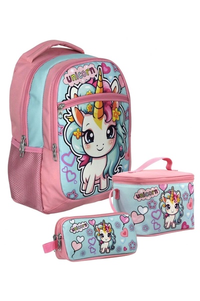 Cennec SETUMT5048A Τριπλό Σετ Τσάντα Δημοτικού Σχολείου (Ροζ Τυρκουάζ - Baby ...