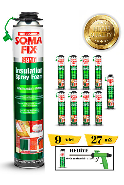 Somafix Poliüretan Termal Isı Ve Ses Yalıtım Sprey Köpük (9 ADET) Tabanca Ve ...