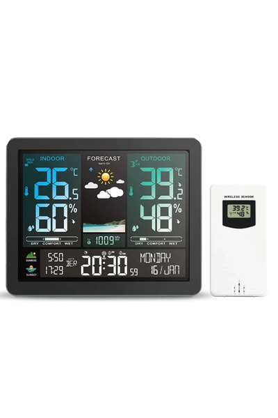 TELEHILL A1 Digital Weather Station Clock Indoor Outdoor Temperature and Humidity Meter Weather Forecast Wire