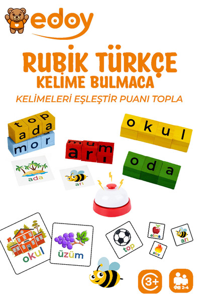 edoy Rubik Türkçe Bulmaca Zeka ve Görsel Hafıza Geliştirici Oyuncak 40 Adet K...