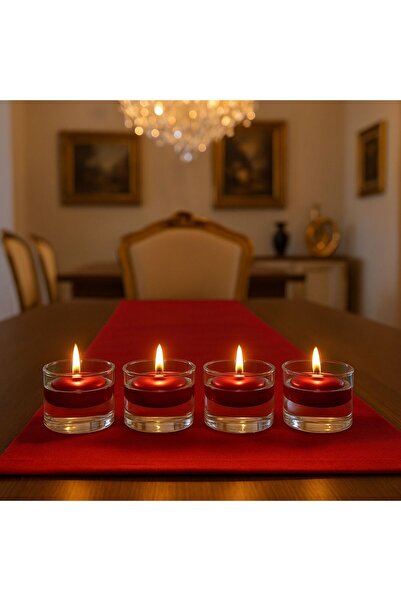 Noah Exclusive MUMLUK- 4 LU BOROSILKAT CAM ICERISINDE YUZEN MUM-KIRMIZI RENK