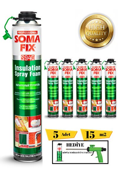 Somafix Poliüretan Termal Isı Ve Ses Yalıtım Sprey Köpük (5 ADET) Tabanca Ve ...