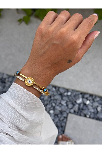 HERCY Nazar Boncuklu Çelik Kelepçe Bileklik