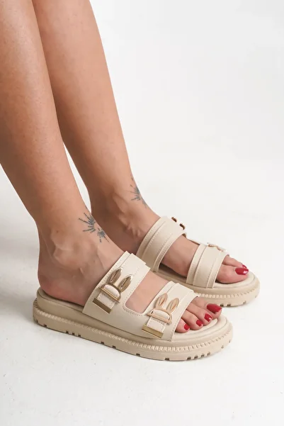 SH SİLVER MODA Women's Double Buckle Slippers