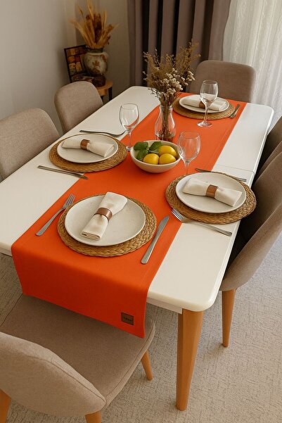 Buemshop Sunrise Flame Keten Runner Masa Örtüsü 45X120 cm | El Yapımı Dekorat...