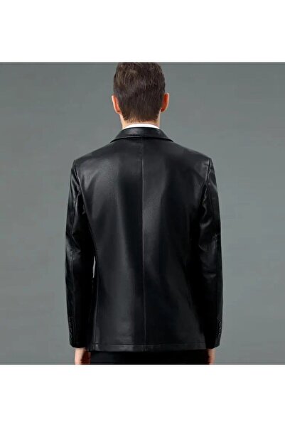NYC GİYİM TEKSTİL Hakiki deri ince kesit blazer klasik ceket