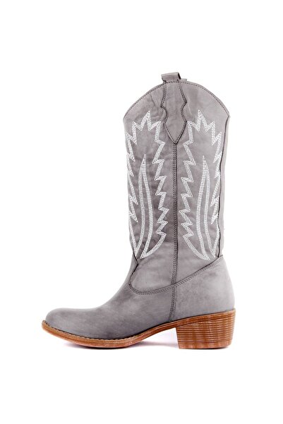 SailLakers Sail Lakers - Gri Deri Nakışlı Kadın Çizme