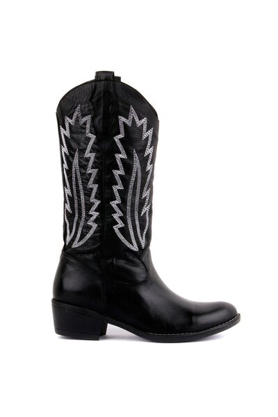 SailLakers - Black Leather Embroidered Women's Boots 105-3387-Venus