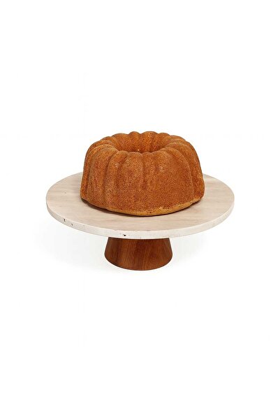 ELİT DÜKKAN Natural Marble Cake Stand with Wooden Legs Marble Presentation Plate Cheese Presentation Dish