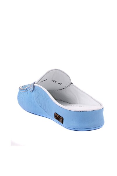 SailLakers - Μπλε δερμάτινες γυναικείες παντόφλες σπιτιών 109-560-B