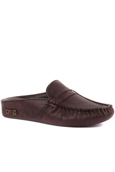 SailLakers - Кафяви кожени дамски домашни пантофи 109-560-B