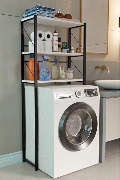 SteelDesing Çamaşır Makinesi Üstü Banyo Rafı – 3 Katlı Metal Gövdeli Düzenleyici, Depolama ve Çok Amaçlı Dolap