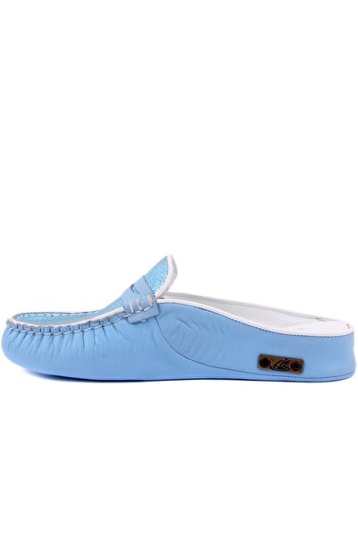 SailLakers - Μπλε δερμάτινες γυναικείες παντόφλες σπιτιών 109-560-B