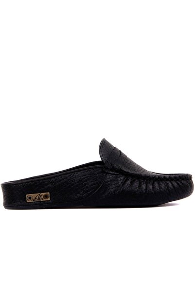 SailLakers - Чорні шкіряні жіночі домашні капці з принтом 109-557-X