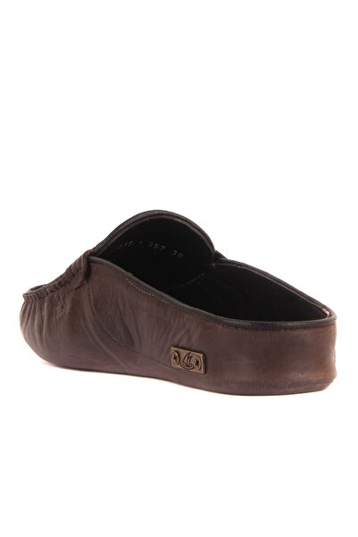 SailLakers - Σκούρο γκρι δερμάτινες γυναικείες παντόφλες σπιτιού 109-557-X