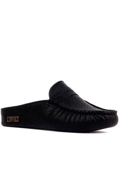 SailLakers - Чорні шкіряні жіночі домашні капці з принтом 109-557-X