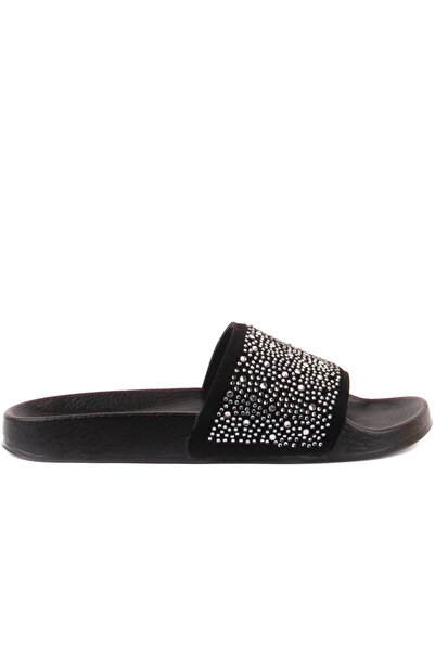 SailLakers - Black Suede Stone Patterned Women's Slippers 109-654-8801Z